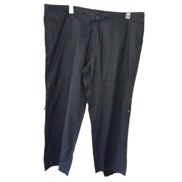 Perry Ellis 42x30 Linen Roll Tab Hem Casual Coastal Vacation Pants Black Pockets - Picture 1 of 9